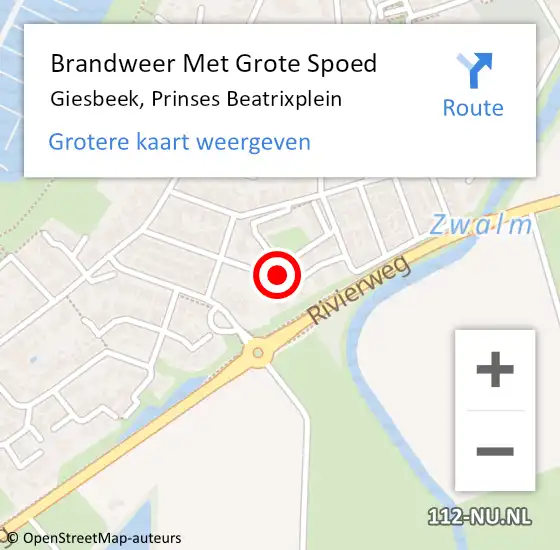 Locatie op kaart van de 112 melding: Brandweer Met Grote Spoed Naar Giesbeek, Prinses Beatrixplein op 16 mei 2022 07:16
