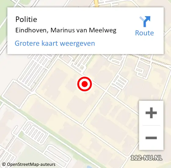 Locatie op kaart van de 112 melding: Politie Eindhoven, Marinus van Meelweg op 16 mei 2022 07:17