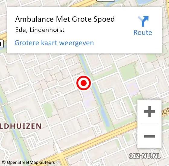 Locatie op kaart van de 112 melding: Ambulance Met Grote Spoed Naar Ede, Lindenhorst op 16 mei 2022 07:17