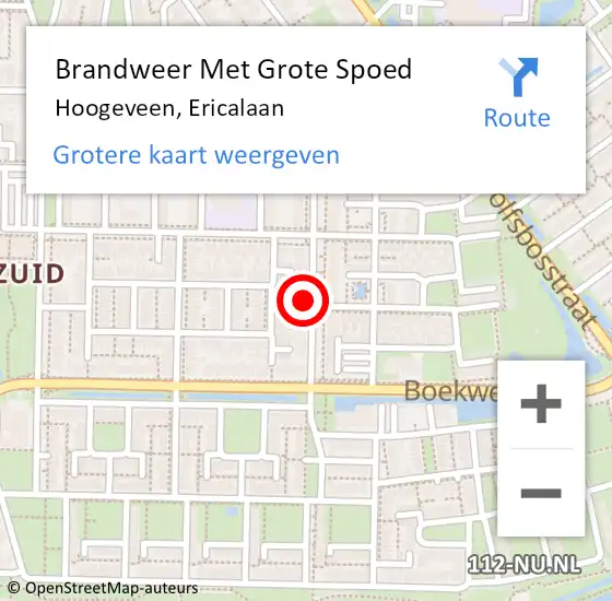 Locatie op kaart van de 112 melding: Brandweer Met Grote Spoed Naar Hoogeveen, Ericalaan op 16 mei 2022 07:18