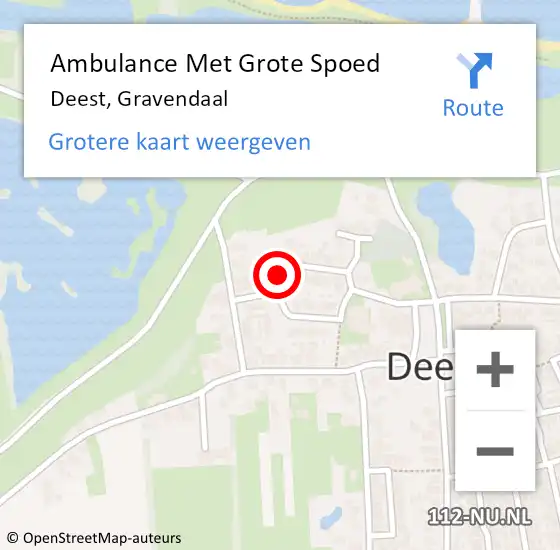 Locatie op kaart van de 112 melding: Ambulance Met Grote Spoed Naar Deest, Gravendaal op 16 mei 2022 07:28