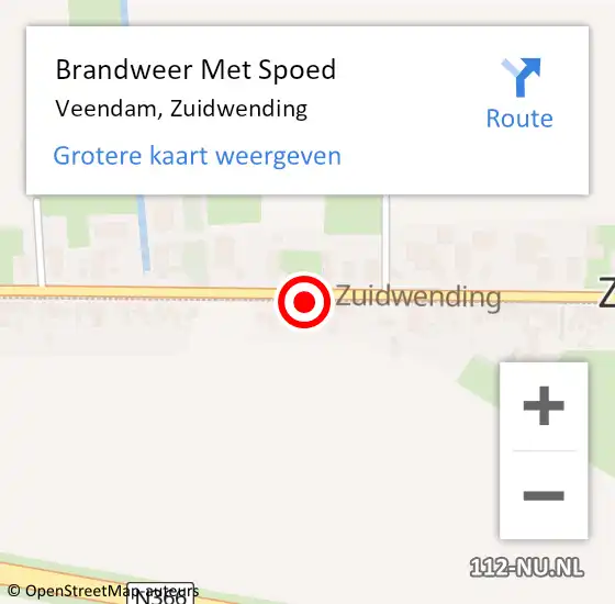 Locatie op kaart van de 112 melding: Brandweer Met Spoed Naar Veendam, Zuidwending op 16 mei 2022 07:38