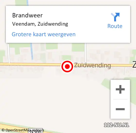 Locatie op kaart van de 112 melding: Brandweer Veendam, Zuidwending op 16 mei 2022 08:00