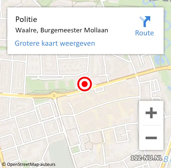 Locatie op kaart van de 112 melding: Politie Waalre, Burgemeester Mollaan op 16 mei 2022 08:02