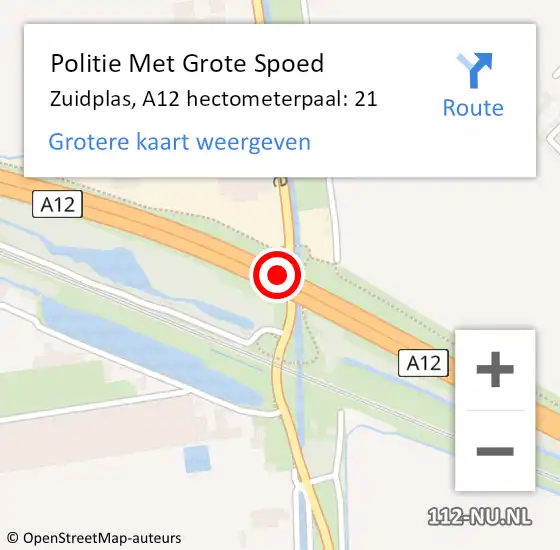 Locatie op kaart van de 112 melding: Politie Met Grote Spoed Naar Zuidplas, A12 hectometerpaal: 21 op 16 mei 2022 08:14