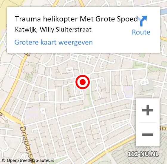 Locatie op kaart van de 112 melding: Trauma helikopter Met Grote Spoed Naar Katwijk, Willy Sluiterstraat op 16 mei 2022 08:40