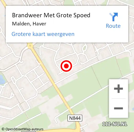 Locatie op kaart van de 112 melding: Brandweer Met Grote Spoed Naar Malden, Haver op 16 mei 2022 08:48