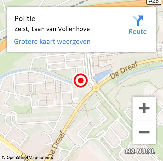 Locatie op kaart van de 112 melding: Politie Zeist, Laan van Vollenhove op 16 mei 2022 08:53