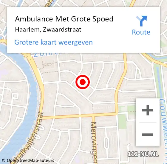 Locatie op kaart van de 112 melding: Ambulance Met Grote Spoed Naar Haarlem, Zwaardstraat op 16 mei 2022 08:53