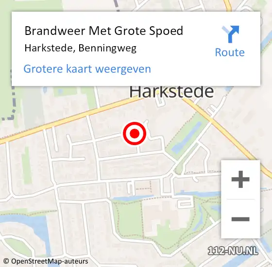 Locatie op kaart van de 112 melding: Brandweer Met Grote Spoed Naar Harkstede, Benningweg op 16 mei 2022 08:54