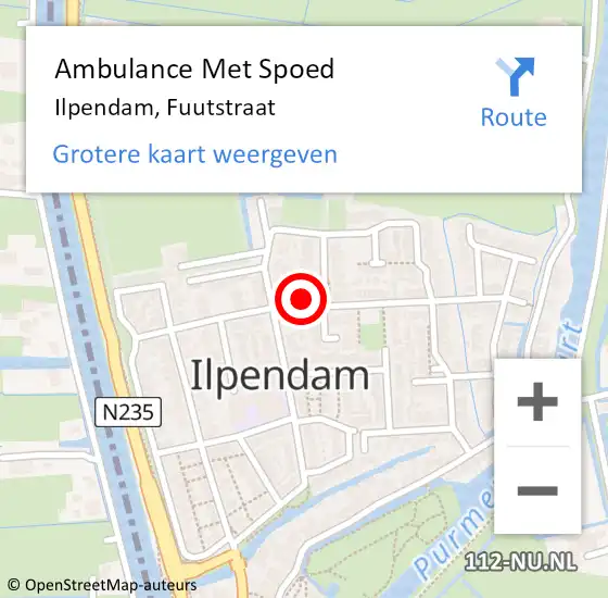 Locatie op kaart van de 112 melding: Ambulance Met Spoed Naar Ilpendam, Fuutstraat op 16 mei 2022 10:01
