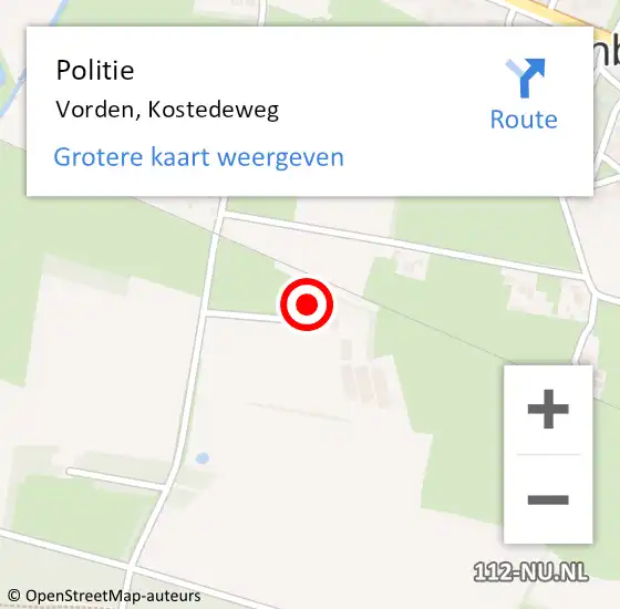 Locatie op kaart van de 112 melding: Politie Vorden, Kostedeweg op 16 mei 2022 10:18