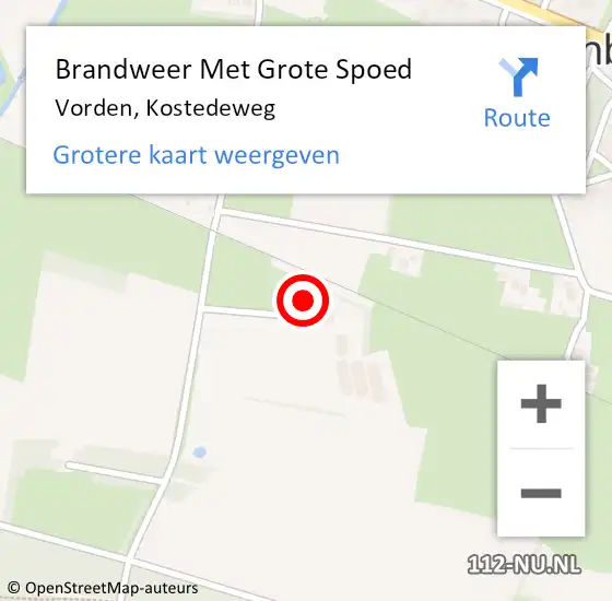 Locatie op kaart van de 112 melding: Brandweer Met Grote Spoed Naar Vorden, Kostedeweg op 16 mei 2022 10:18