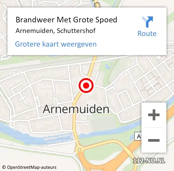 Locatie op kaart van de 112 melding: Brandweer Met Grote Spoed Naar Arnemuiden, Schuttershof op 16 mei 2022 10:36