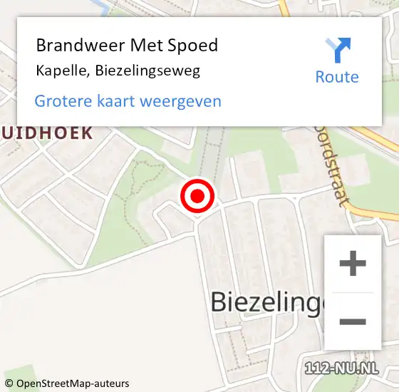 Locatie op kaart van de 112 melding: Brandweer Met Spoed Naar Kapelle, Biezelingseweg op 16 mei 2022 10:57