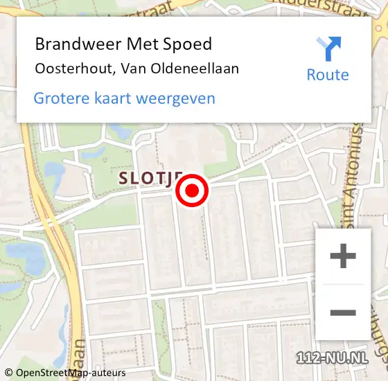 Locatie op kaart van de 112 melding: Brandweer Met Spoed Naar Oosterhout, Van Oldeneellaan op 16 mei 2022 11:03