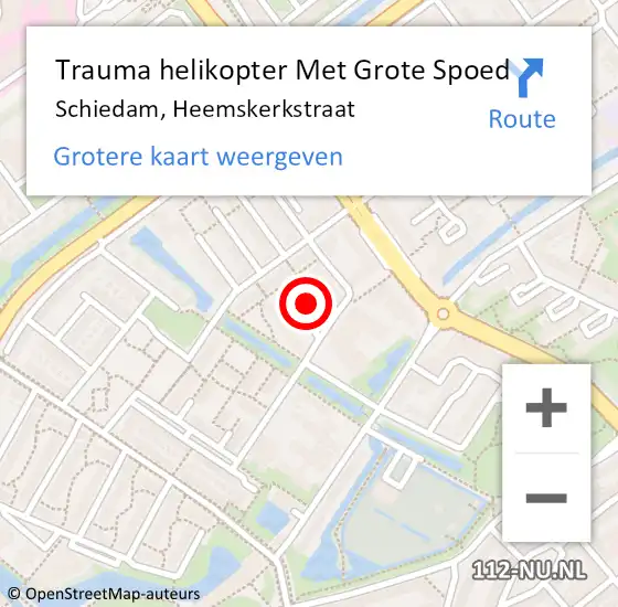 Locatie op kaart van de 112 melding: Trauma helikopter Met Grote Spoed Naar Schiedam, Heemskerkstraat op 16 mei 2022 11:04