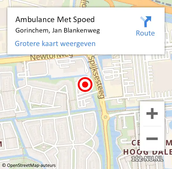 Locatie op kaart van de 112 melding: Ambulance Met Spoed Naar Gorinchem, Jan Blankenweg op 16 mei 2022 11:06