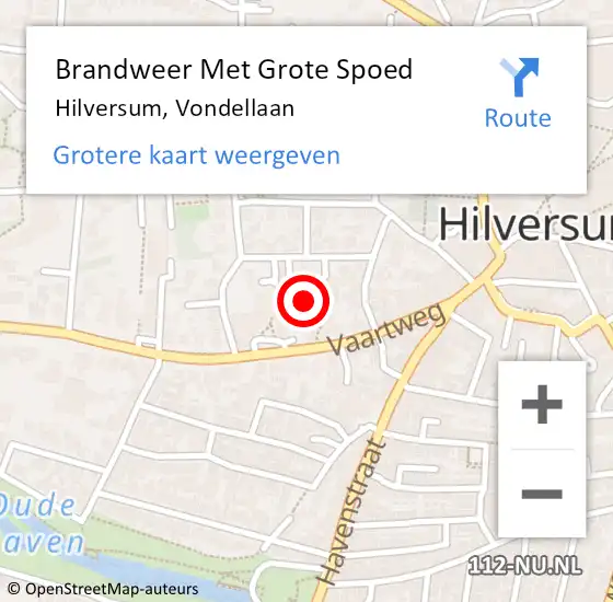 Locatie op kaart van de 112 melding: Brandweer Met Grote Spoed Naar Hilversum, Vondellaan op 16 mei 2022 11:27