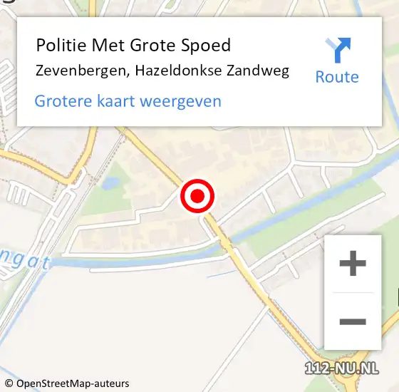 Locatie op kaart van de 112 melding: Politie Met Grote Spoed Naar Zevenbergen, Hazeldonkse Zandweg op 16 mei 2022 11:45