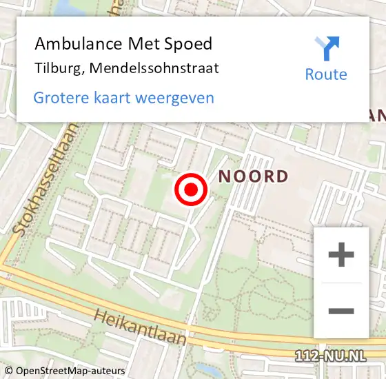 Locatie op kaart van de 112 melding: Ambulance Met Spoed Naar Tilburg, Mendelssohnstraat op 17 juli 2014 13:45