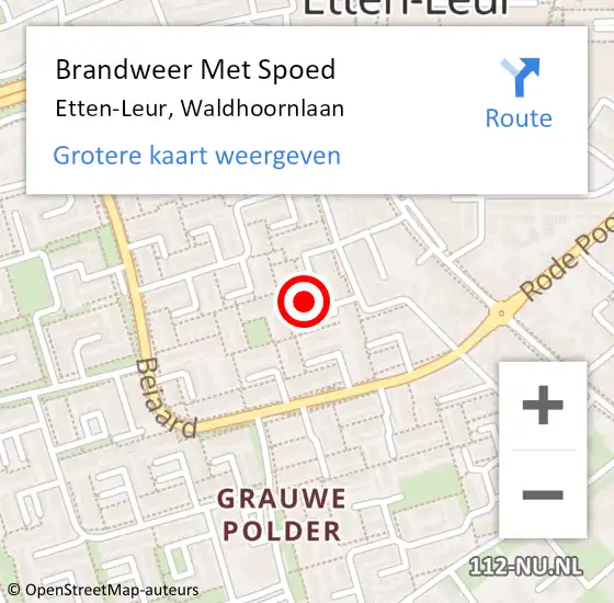 Locatie op kaart van de 112 melding: Brandweer Met Spoed Naar Etten-Leur, Waldhoornlaan op 16 mei 2022 11:58