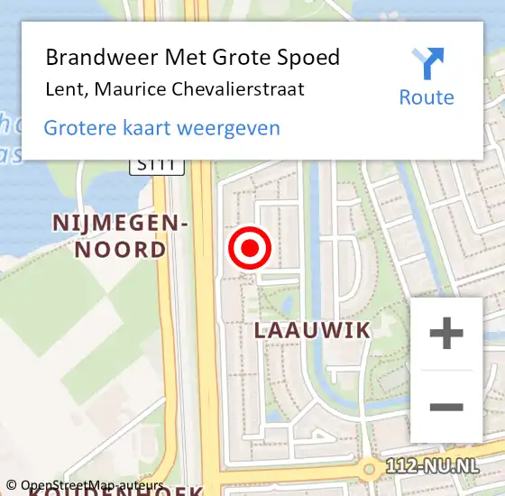 Locatie op kaart van de 112 melding: Brandweer Met Grote Spoed Naar Lent, Maurice Chevalierstraat op 16 mei 2022 12:22