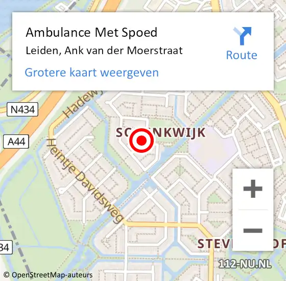 Locatie op kaart van de 112 melding: Ambulance Met Spoed Naar Leiden, Ank van der Moerstraat op 16 mei 2022 12:26