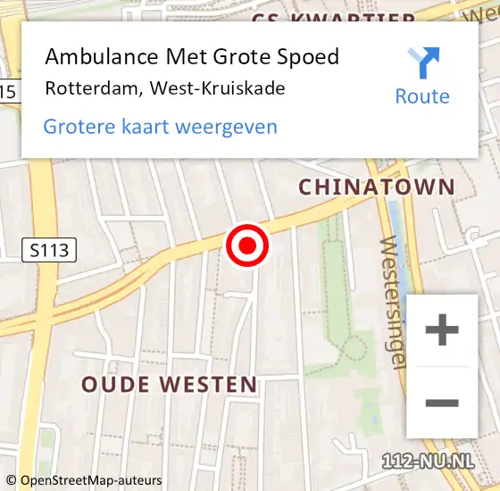 Locatie op kaart van de 112 melding: Ambulance Met Grote Spoed Naar Rotterdam, West-Kruiskade op 16 mei 2022 12:41