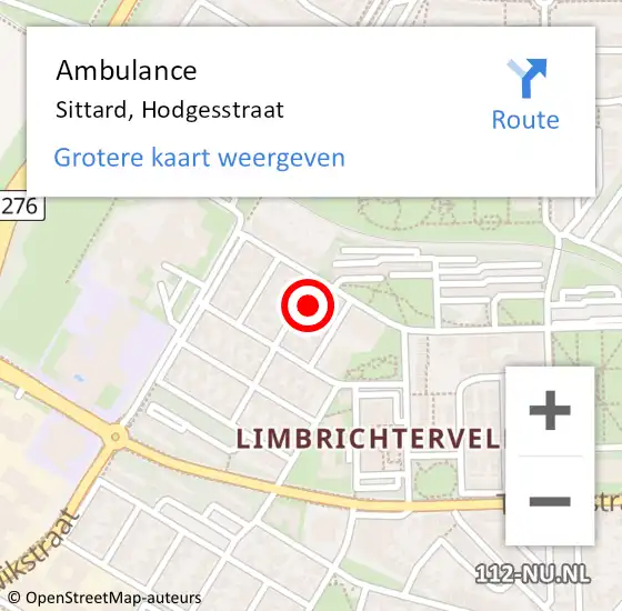 Locatie op kaart van de 112 melding: Ambulance Sittard, Hodgesstraat op 17 juli 2014 13:54