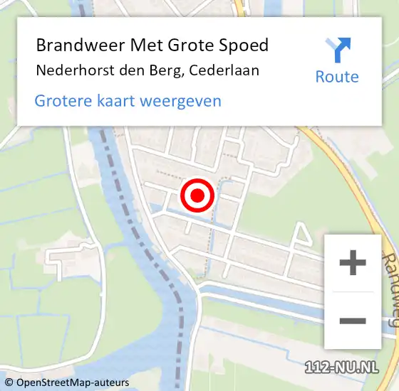 Locatie op kaart van de 112 melding: Brandweer Met Grote Spoed Naar Nederhorst den Berg, Cederlaan op 16 mei 2022 13:05