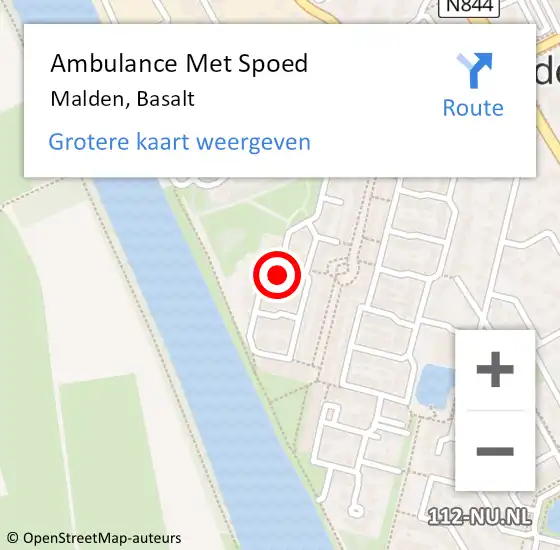 Locatie op kaart van de 112 melding: Ambulance Met Spoed Naar Malden, Basalt op 16 mei 2022 13:07