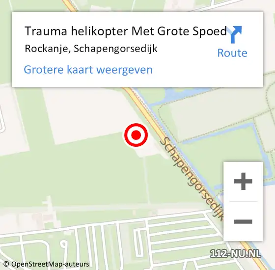 Locatie op kaart van de 112 melding: Trauma helikopter Met Grote Spoed Naar Rockanje, Schapengorsedijk op 16 mei 2022 13:20
