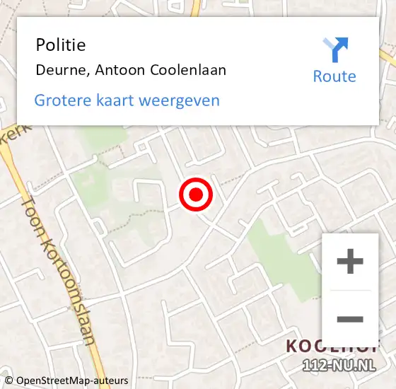 Locatie op kaart van de 112 melding: Politie Deurne, Antoon Coolenlaan op 16 mei 2022 13:25