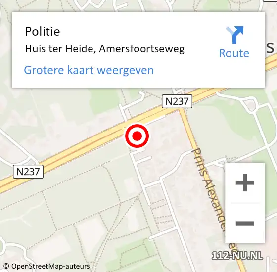 Locatie op kaart van de 112 melding: Politie Huis ter Heide, Amersfoortseweg op 16 mei 2022 13:29