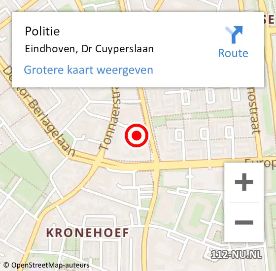 Locatie op kaart van de 112 melding: Politie Eindhoven, Dr Cuyperslaan op 16 mei 2022 13:31