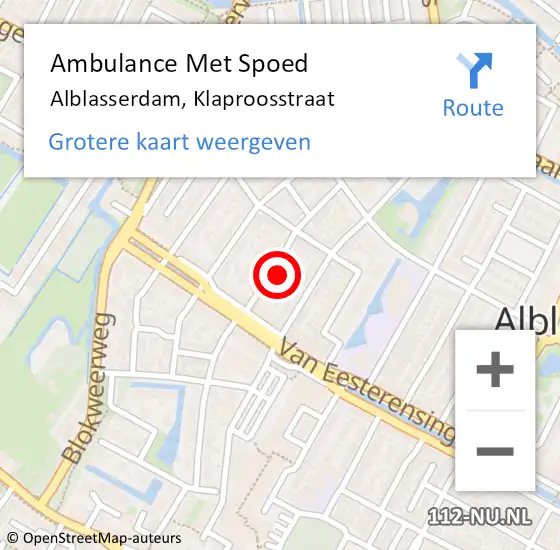 Locatie op kaart van de 112 melding: Ambulance Met Spoed Naar Alblasserdam, Klaproosstraat op 16 mei 2022 13:50