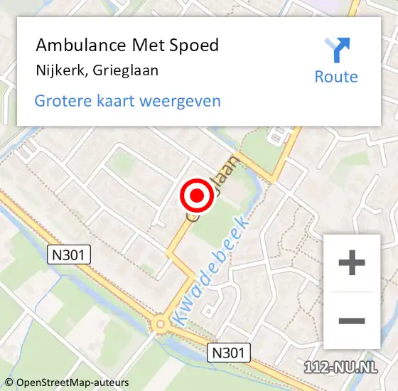 Locatie op kaart van de 112 melding: Ambulance Met Spoed Naar Nijkerk, Grieglaan op 16 mei 2022 13:58