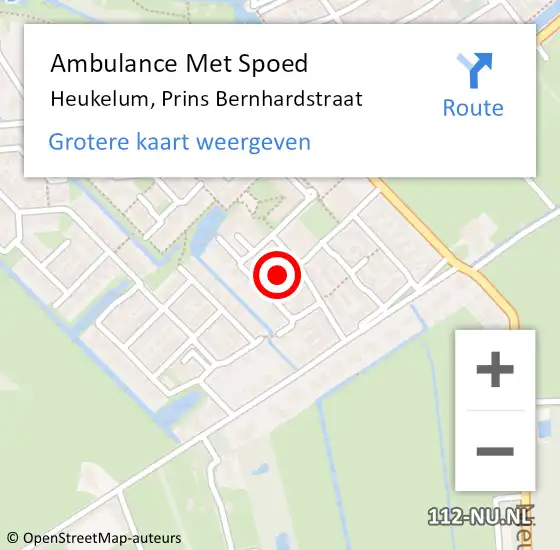 Locatie op kaart van de 112 melding: Ambulance Met Spoed Naar Heukelum, Prins Bernhardstraat op 16 mei 2022 14:07