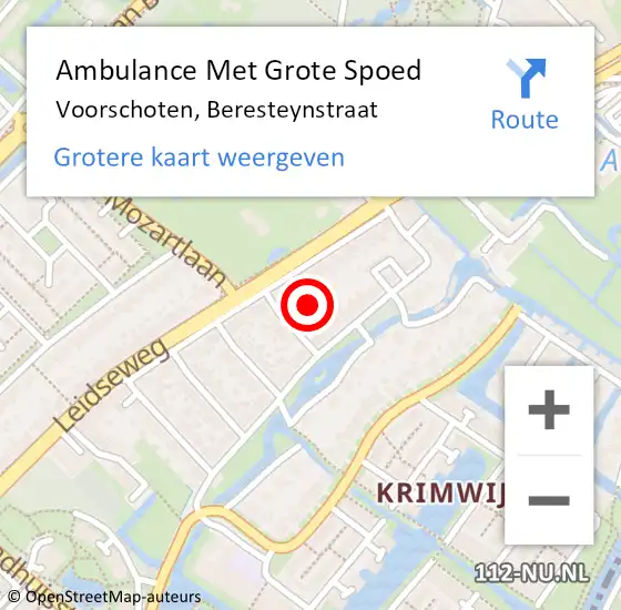 Locatie op kaart van de 112 melding: Ambulance Met Grote Spoed Naar Voorschoten, Beresteynstraat op 16 mei 2022 14:10