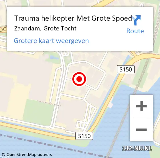 Locatie op kaart van de 112 melding: Trauma helikopter Met Grote Spoed Naar Zaandam, Grote Tocht op 16 mei 2022 14:16