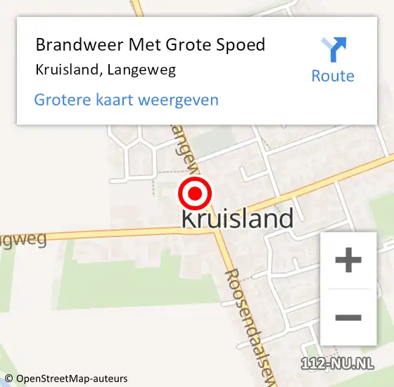 Locatie op kaart van de 112 melding: Brandweer Met Grote Spoed Naar Kruisland, Langeweg op 16 mei 2022 14:39