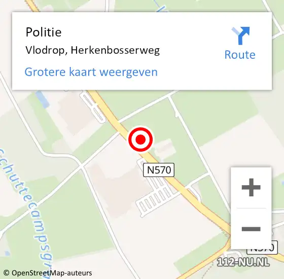 Locatie op kaart van de 112 melding: Politie Vlodrop, Herkenbosserweg op 16 mei 2022 14:40