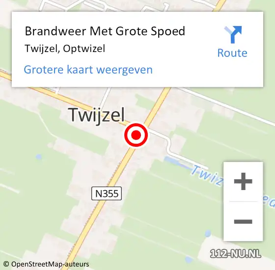 Locatie op kaart van de 112 melding: Brandweer Met Grote Spoed Naar Twijzel, Optwizel op 16 mei 2022 15:06