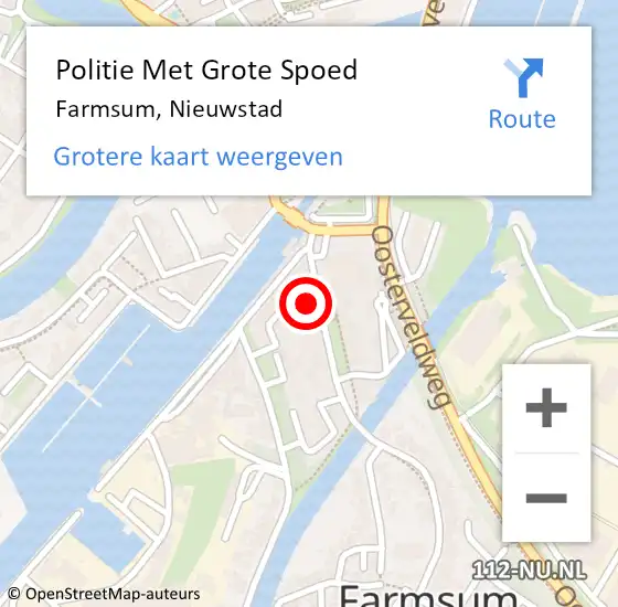 Locatie op kaart van de 112 melding: Politie Met Grote Spoed Naar Farmsum, Nieuwstad op 16 mei 2022 15:09