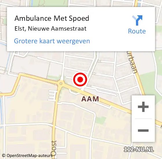 Locatie op kaart van de 112 melding: Ambulance Met Spoed Naar Elst, Nieuwe Aamsestraat op 16 mei 2022 15:12
