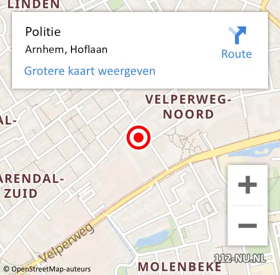 Locatie op kaart van de 112 melding: Politie Arnhem, Hoflaan op 16 mei 2022 15:23