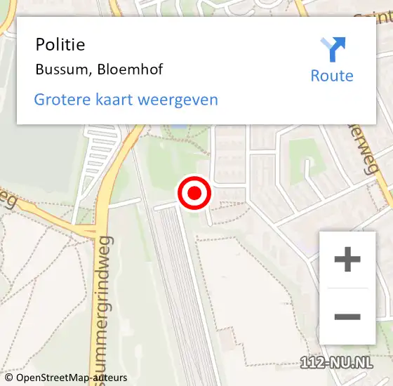 Locatie op kaart van de 112 melding: Politie Bussum, Bloemhof op 16 mei 2022 15:23
