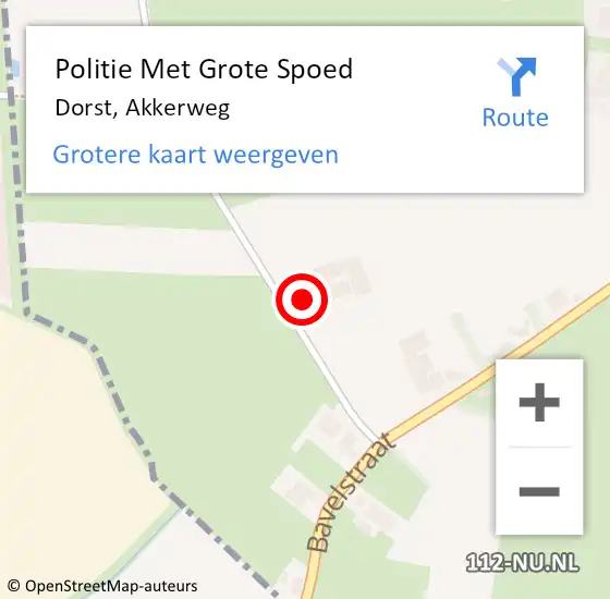 Locatie op kaart van de 112 melding: Politie Met Grote Spoed Naar Dorst, Akkerweg op 16 mei 2022 15:40