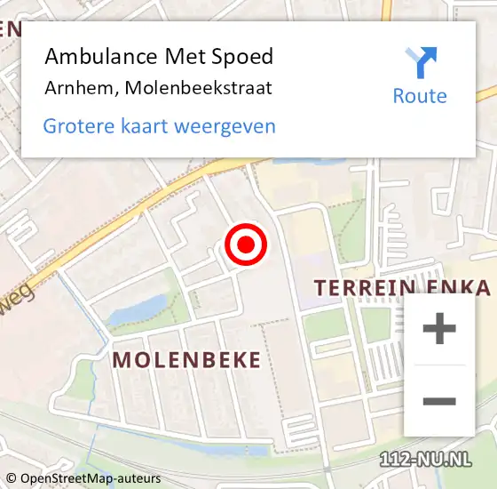 Locatie op kaart van de 112 melding: Ambulance Met Spoed Naar Arnhem, Molenbeekstraat op 16 mei 2022 15:40